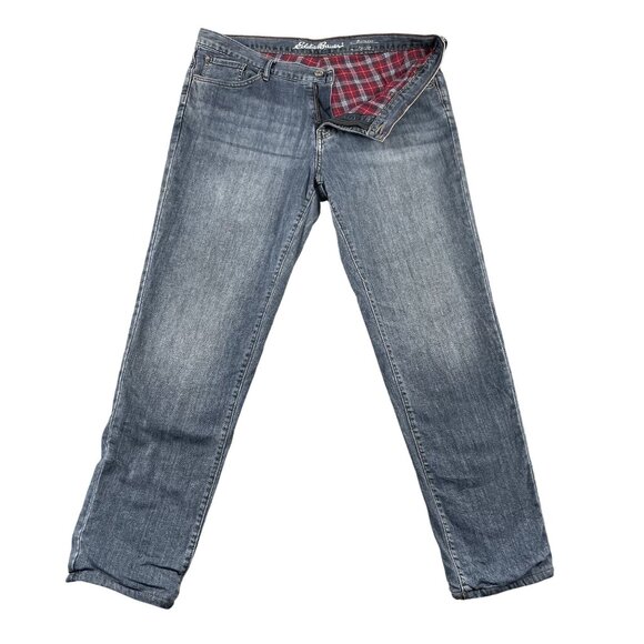 Eddie Bauer Thermal Jeans Womens 14 Plaid Lined Light Wash Denim - Picture 1 of 9